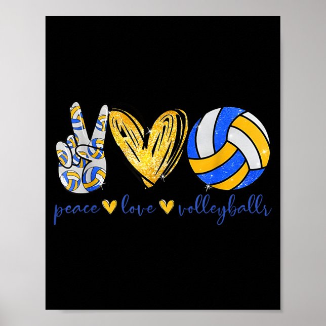 Poster Peace Love Volleyball Retro Art Volleyball Player  (Frente)