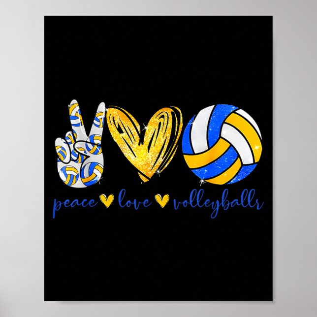 Poster Peace Love Volleyball Retro Art Volleyball Player  (Frente)