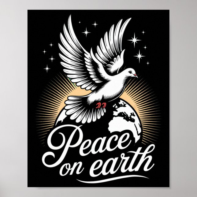 Poster Peace On Earth Dove And Globe Peaceful Christmas  (Frente)