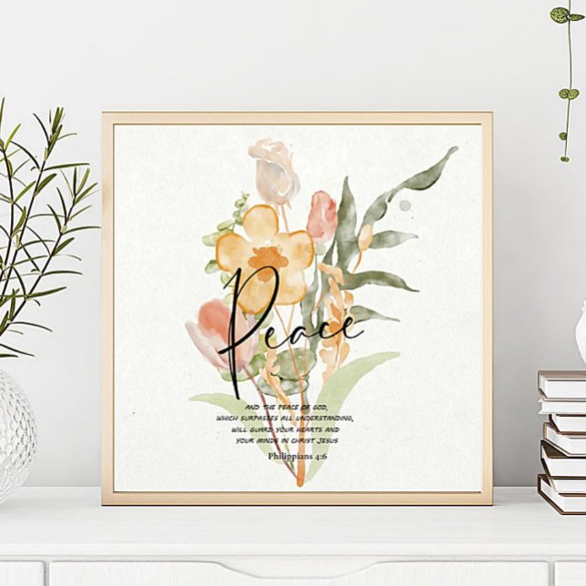 Poster Peace-Philippians 4:6 Orange floral (Criador carregado)