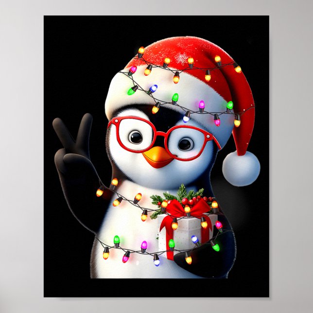 Poster Peace Sign Hand Penguin Santa Christmas Penguin Pa (Frente)