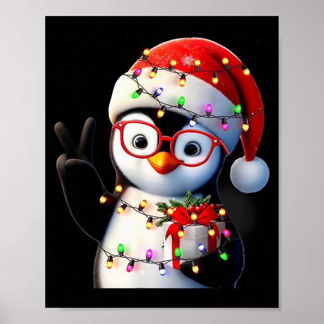Poster Peace Sign Hand Penguin Santa Christmas Penguin Pa (Frente)