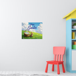 Poster Peaceful Easter Spring Meadow Bunny & Egg Basket