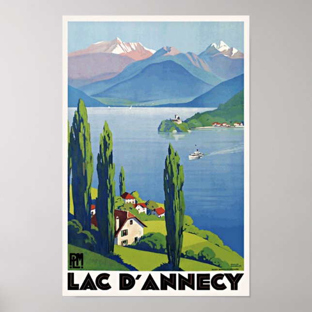 Poster Peaceful Lake Annecy Vintage Retro France Viagem (Frente)