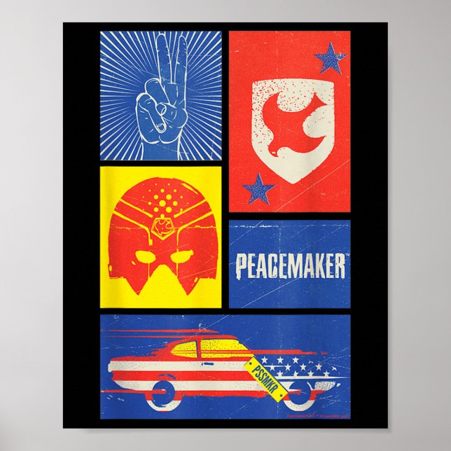 Poster Peacemaker Sign, Shield, Helmet And Car  (Frente)