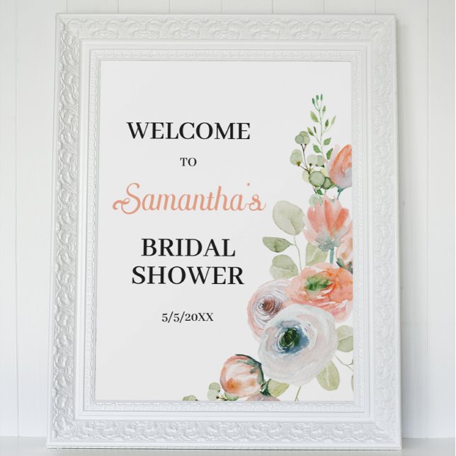 Poster Peach and White Floral Bridal Shower Welcome  (Criador carregado)