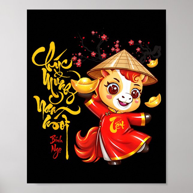 Poster Peach Blossom Vietnamese Lunar New Year Horse 2026 (Frente)