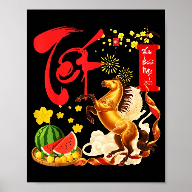 Poster Peach Blossom Vietnamese Lunar New Year Horse 2026 (Frente)