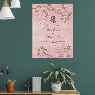 Poster Peach Blossoms Dupla Felicidade Casamento Chinês