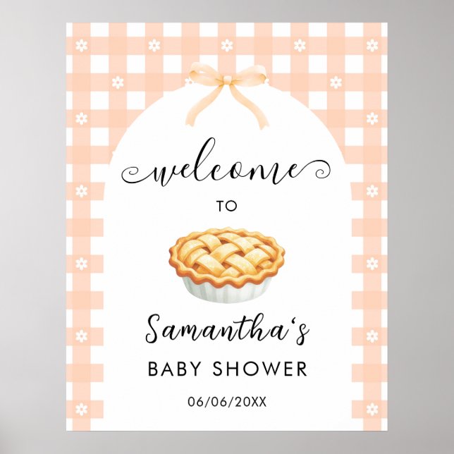 Poster Peach Coquette Pie Baby Shower Welcome (Frente)