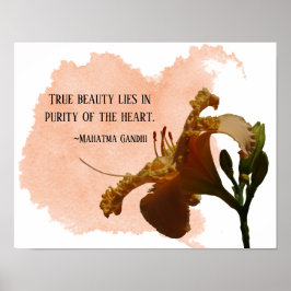Poster Peach Daylily Verdadeira Beleza Gandhi Citação