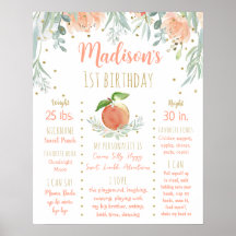 Peach Dourado Floral Primeiro Passo de Aniversário