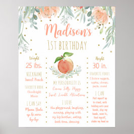 Poster Peach Dourado Floral Primeiro Passo de Aniversário