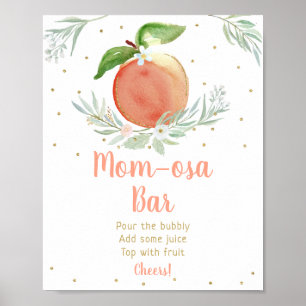 Poster Peach Dourado Sinal de Bar Floral Mimosa