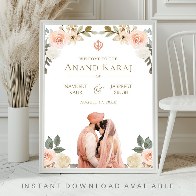 Poster Peach Floral Anand Karaj Sikh Sinal de Boas-vindas (Criador carregado)