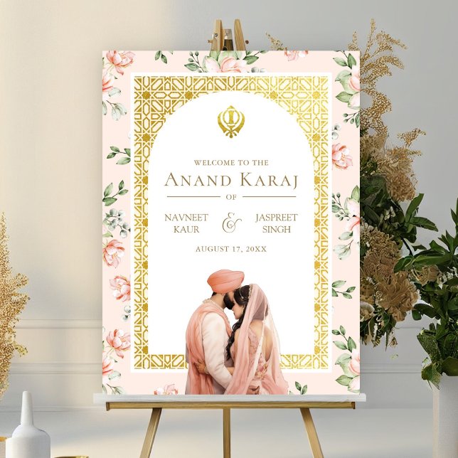 Poster Peach Floral Anand Karaj Sikh Sinal de Boas-vindas (Criador carregado)