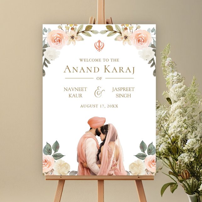 Poster Peach Floral Anand Karaj Sikh Sinal de Boas-vindas (Criador carregado)