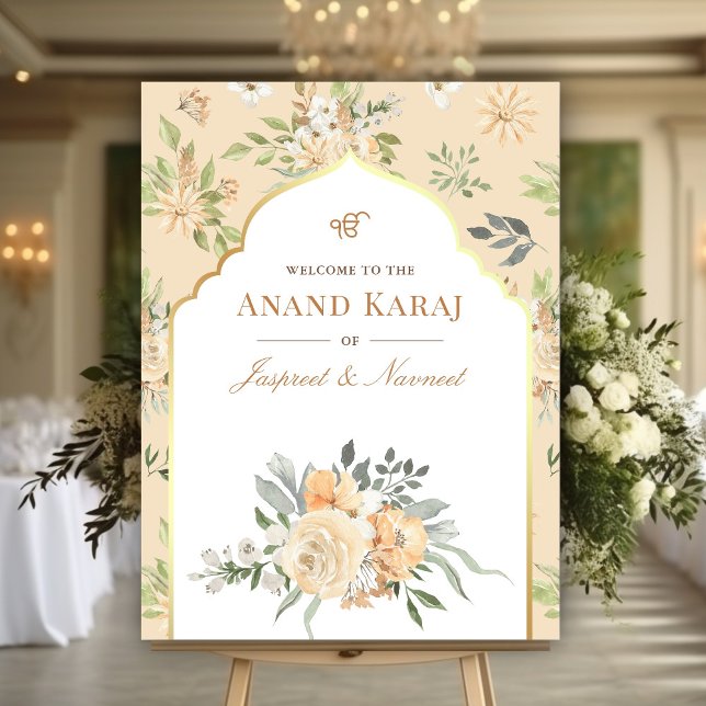 Poster Peach Floral Anand Karaj Sikh Sinal de Boas-vindas (Criador carregado)