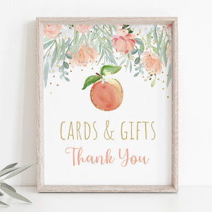 Poster Peach Floral Greenery Cartões de Aniversário e Don