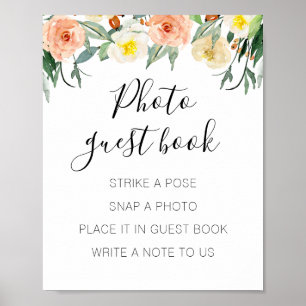 Poster Peach Floral Photo Guest Book Weding Sign