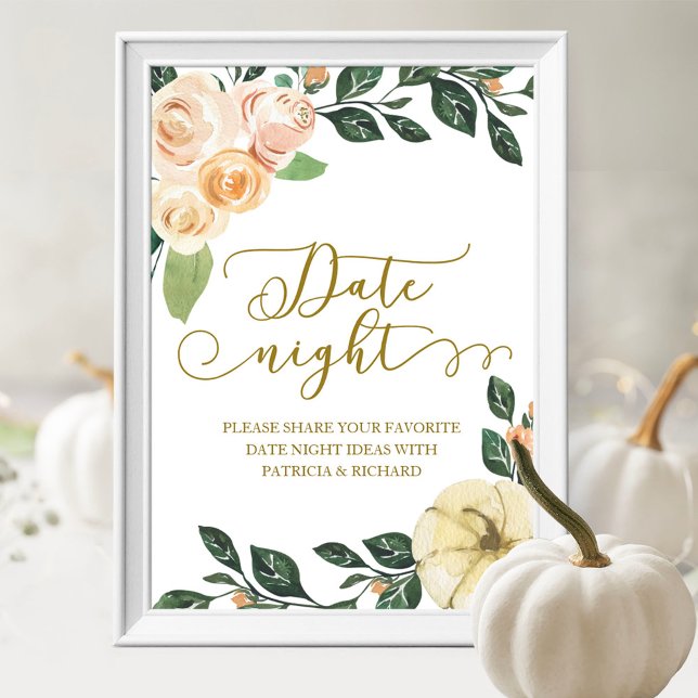 Poster Peach Floral Pumpkin Fall Date Jar Night (Criador carregado)