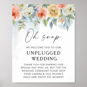 Poster Peach Floral Unplugged Wedding Sign