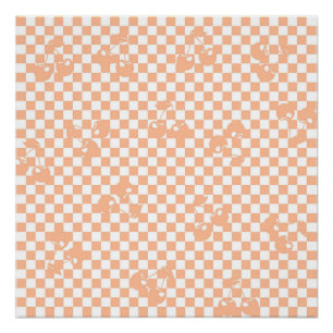 Pôster Peach Fuzz Cherry Gingham Patterno