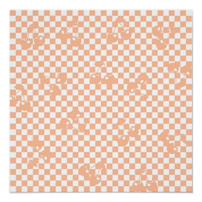 Pôster Peach Fuzz Cherry Gingham Patterno (Frente)