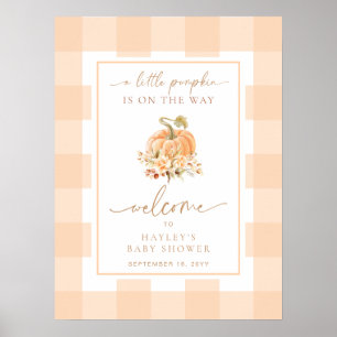 Poster Peach Gingham Um Pequeno Chá de fraldas De Abóbora