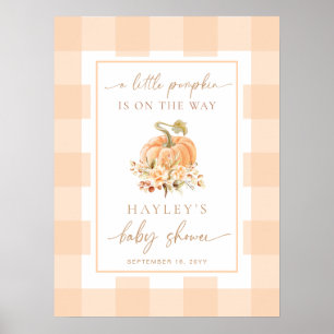 Poster Peach Gingham Um Pequeno Chá de fraldas De Abóbora
