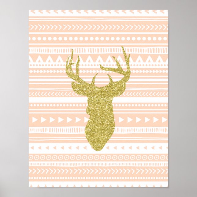 Pôster Peach Nursery Decor Deer Tribal (Frente)