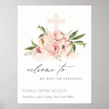 Peach Peony Floral Cross Bunch Baptism Bem-vindo