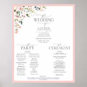 Poster Peach Pink Watercolor Floral Wedment Program