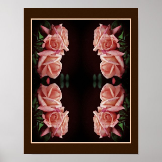 Poster Peach Rosa Trio Floral Espelhada Vintage (Frente)