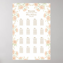 Poster Peach Rose Wedding Seating Chart