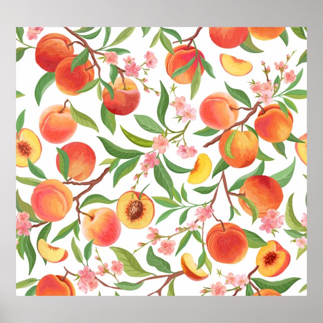Poster Peach Tropical Fruta Vintage Pattern. (Frente)