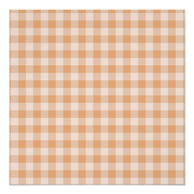 Pôster Peach White Checkered Gingham Patterno (Frente)