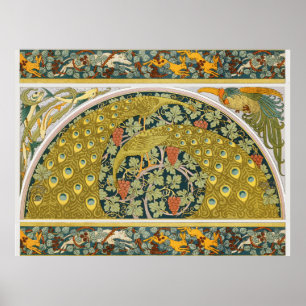 Poster Peacock Art Nouveau Estilo redondo intrincado desi