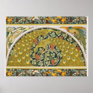 Poster Peacock Art Nouveau Estilo redondo intrincado desi