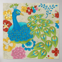 Peacock e Flores Coloridas