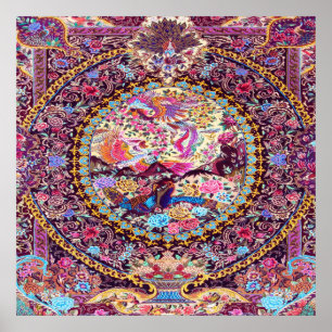 Poster Peacock Flor Persa Azul Dourado Roxo