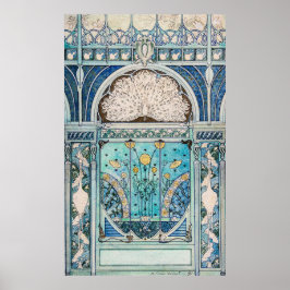 Poster Peacock, gruas e girassóis Vintage Design