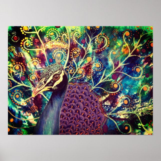 Poster Peacock kaleidoscope colorida boho artístico (Frente)