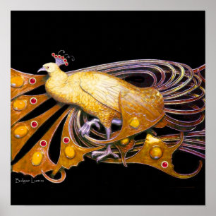 Pôster PEACOCK ,yellow red purple black