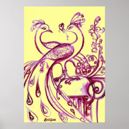 Poster PEACOCKS APAIXONADOS, Roxo Vermelho e Amarelo