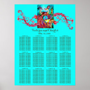 Poster PEACOCKS Red Swirl Blue Seating Chart