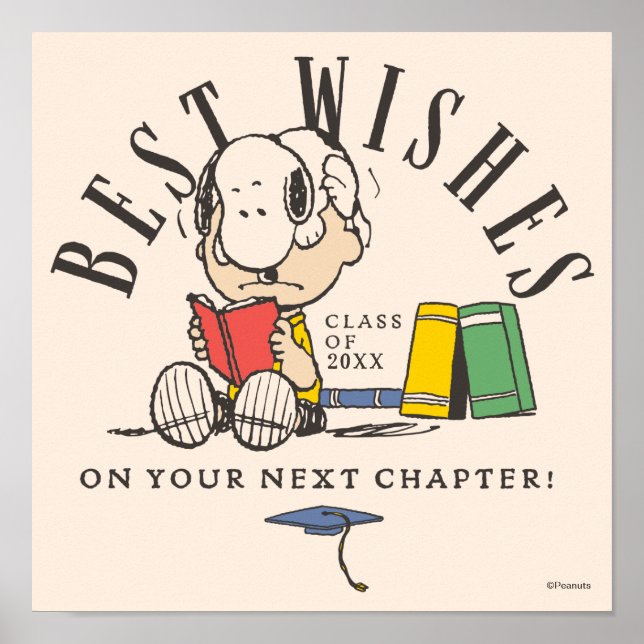 Poster Peanuts Best Wishes Graduation Snoopy Reading (Frente)