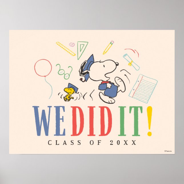 Poster Peanuts Snoopy Woodstock We Did It Graduation Cap (Frente)