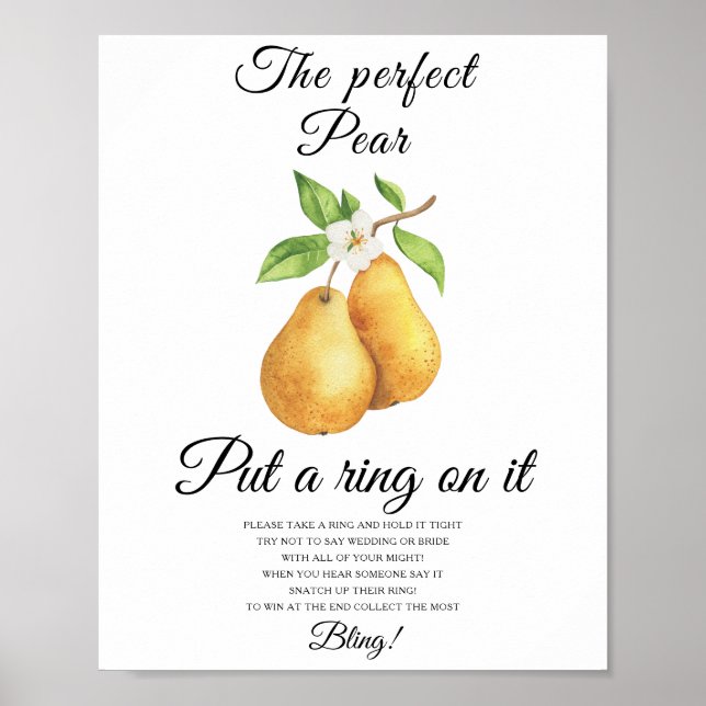 Poster Pear bridal shower Put a ring on it game (Frente)
