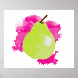 Poster Pear com Design de Fundo de Aquarela